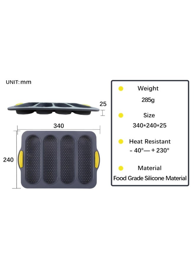 loaf pan Set of 1 with four buns French bread loaf pan bread pan non-stick pan easy to release household silicone food baking breakfast afternoon tea romantic dinner tool (black) - Image 3